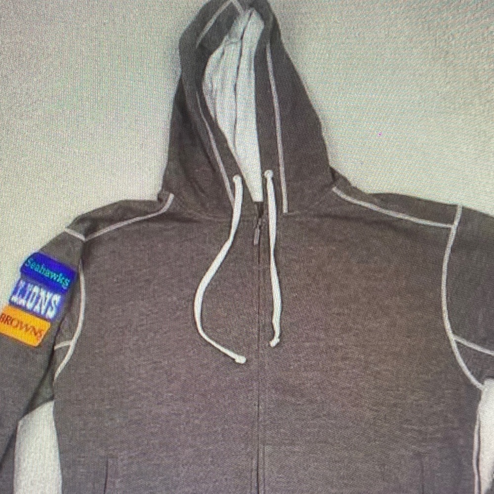 Men's Gray Full-Zip Hoodie Sweater with Contrast Stitching
